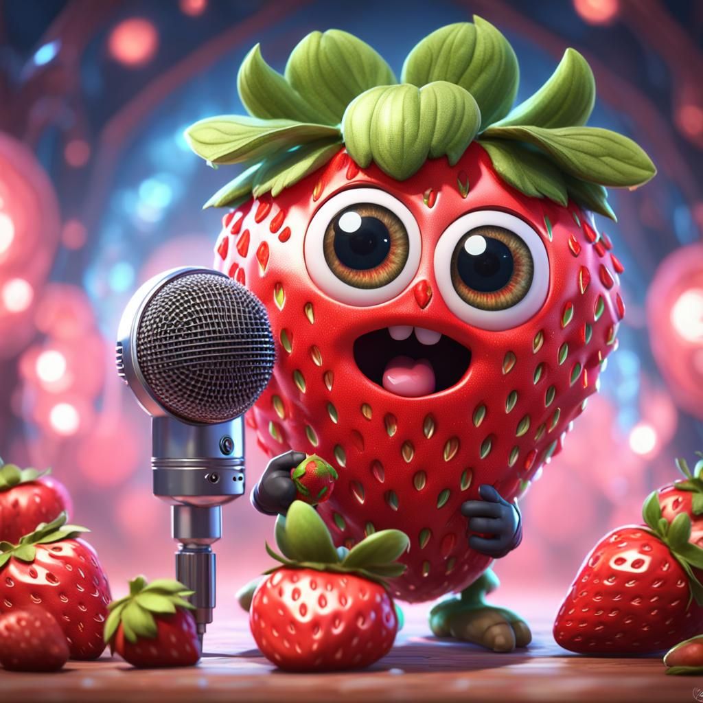 Adorable Strawberry Singer in 3D Fantasy Art