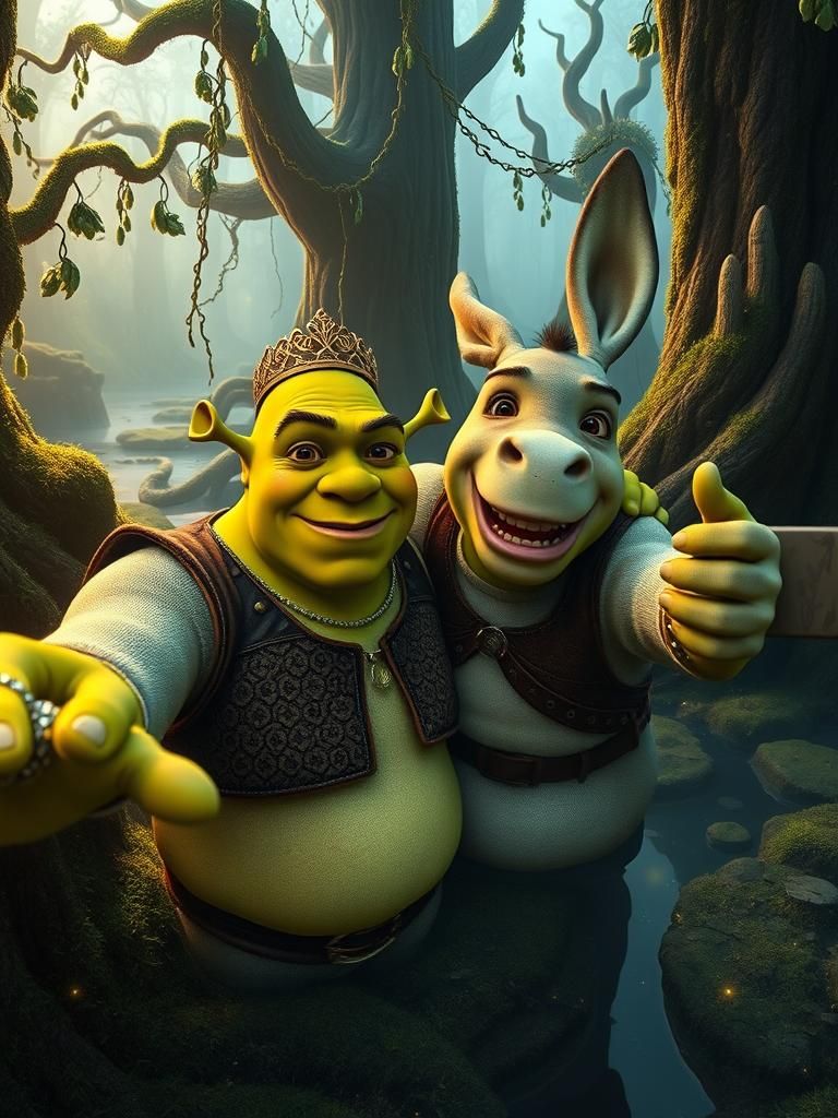Shrek and Fiona Selfie Photobombed in Eerie Swamp