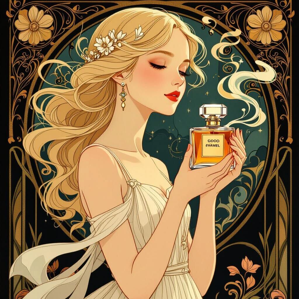 Art Nouveau Poster: Elegant Girl Promotes Chanel Perfume