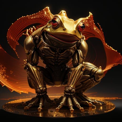 Biomechanical Frog in a Warm, Cinematic Atmosphere