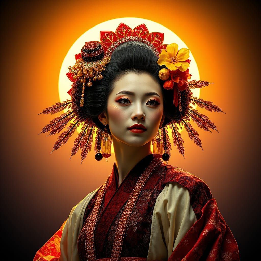 Biopunk Geisha Portrait with Neon Lights