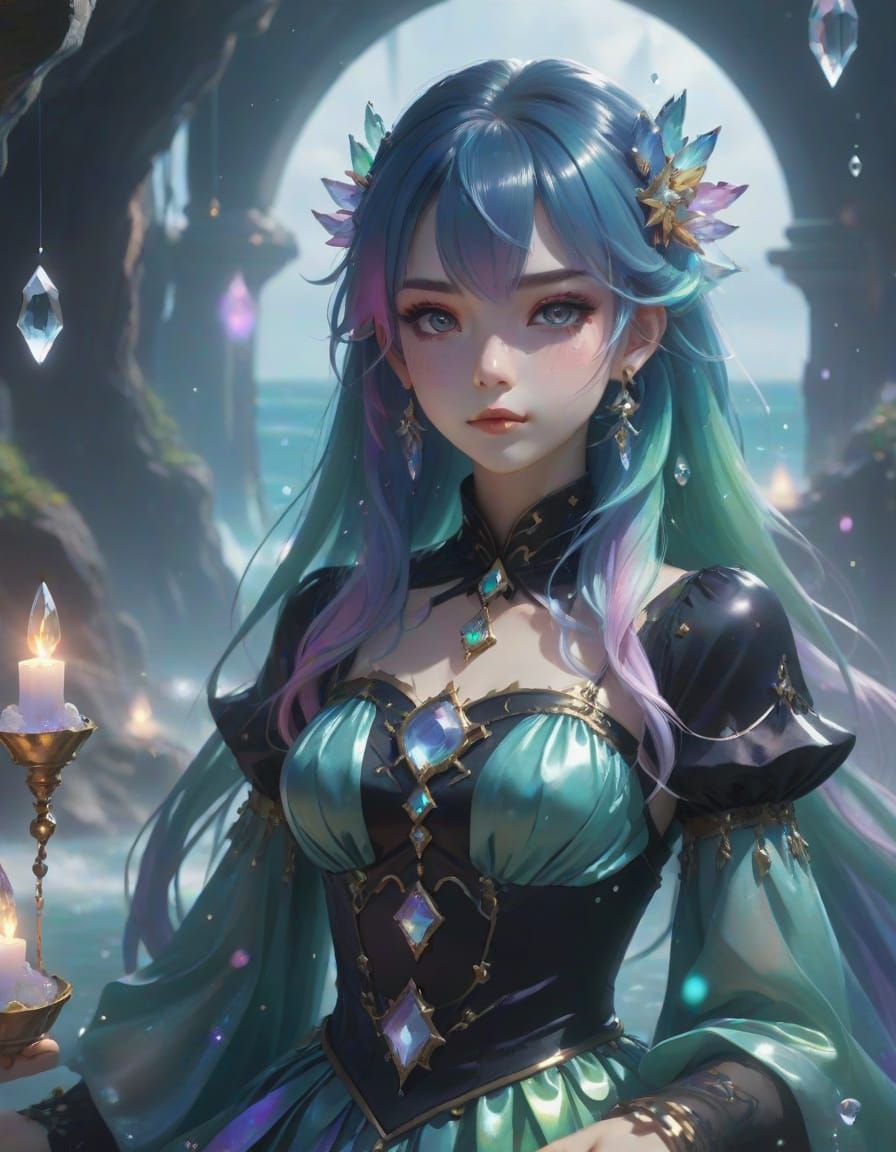 Anime Sea Witch on Crystal Island Fantasy Art