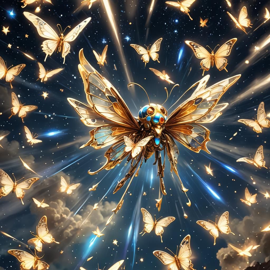 Celestial Butterfly Chasing Comet in Anime Style