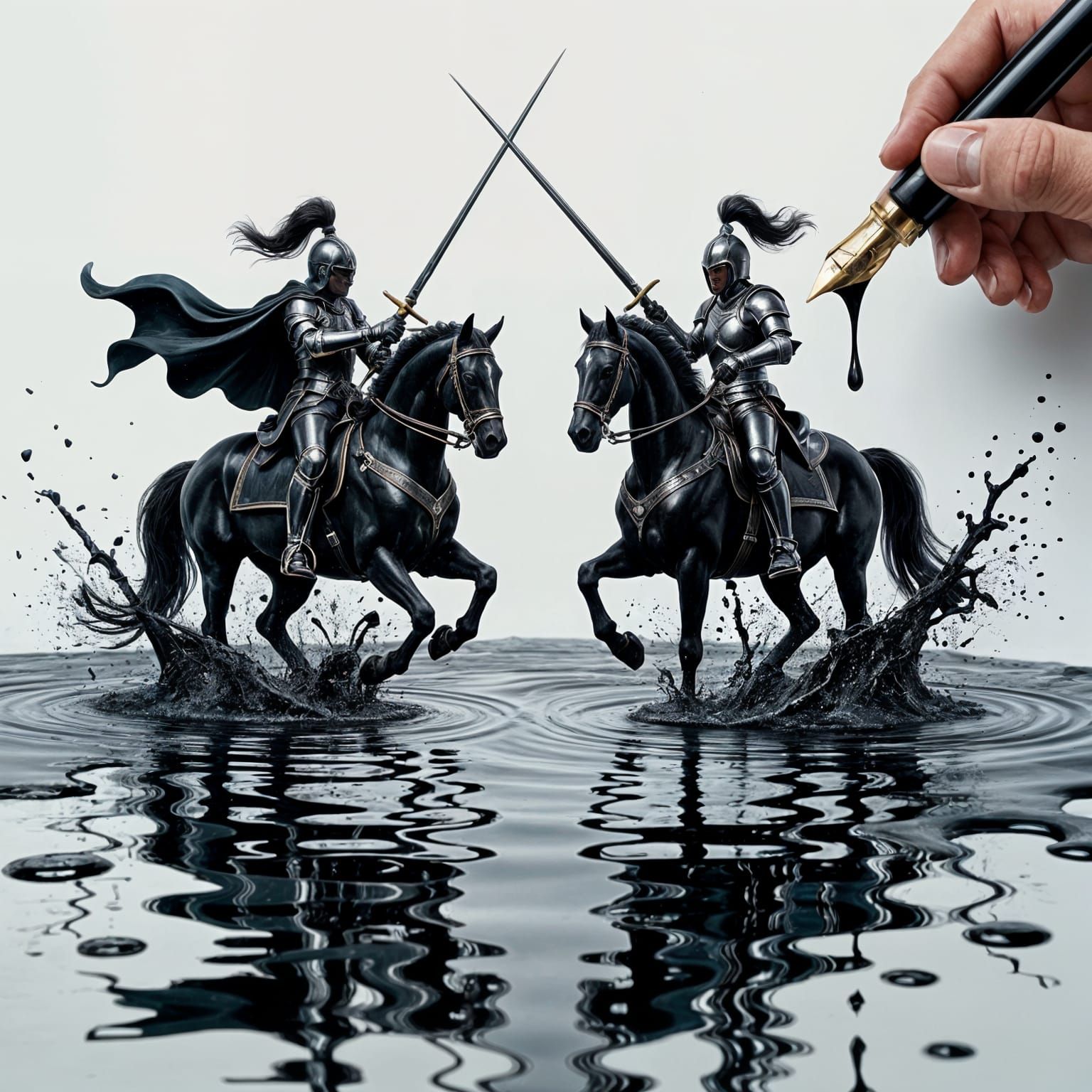 Ink Knights Clash Amidst Spreading Puddle of Ink