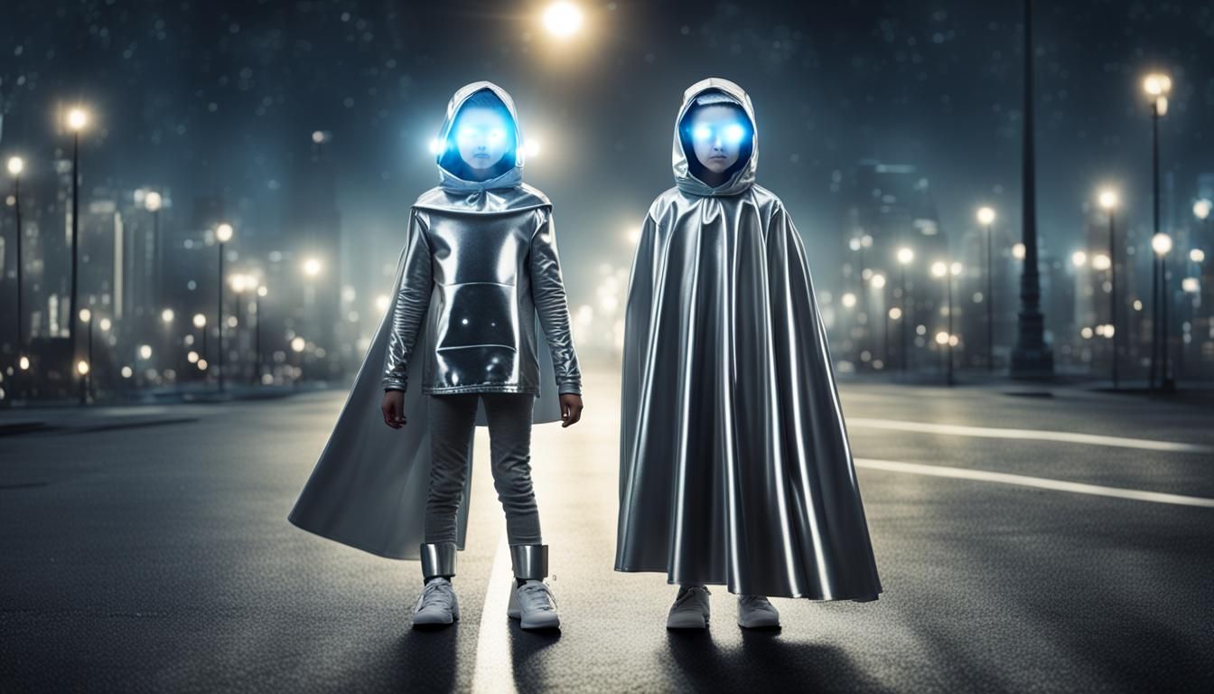 Reflective Robot Girl with Glowing Eyes