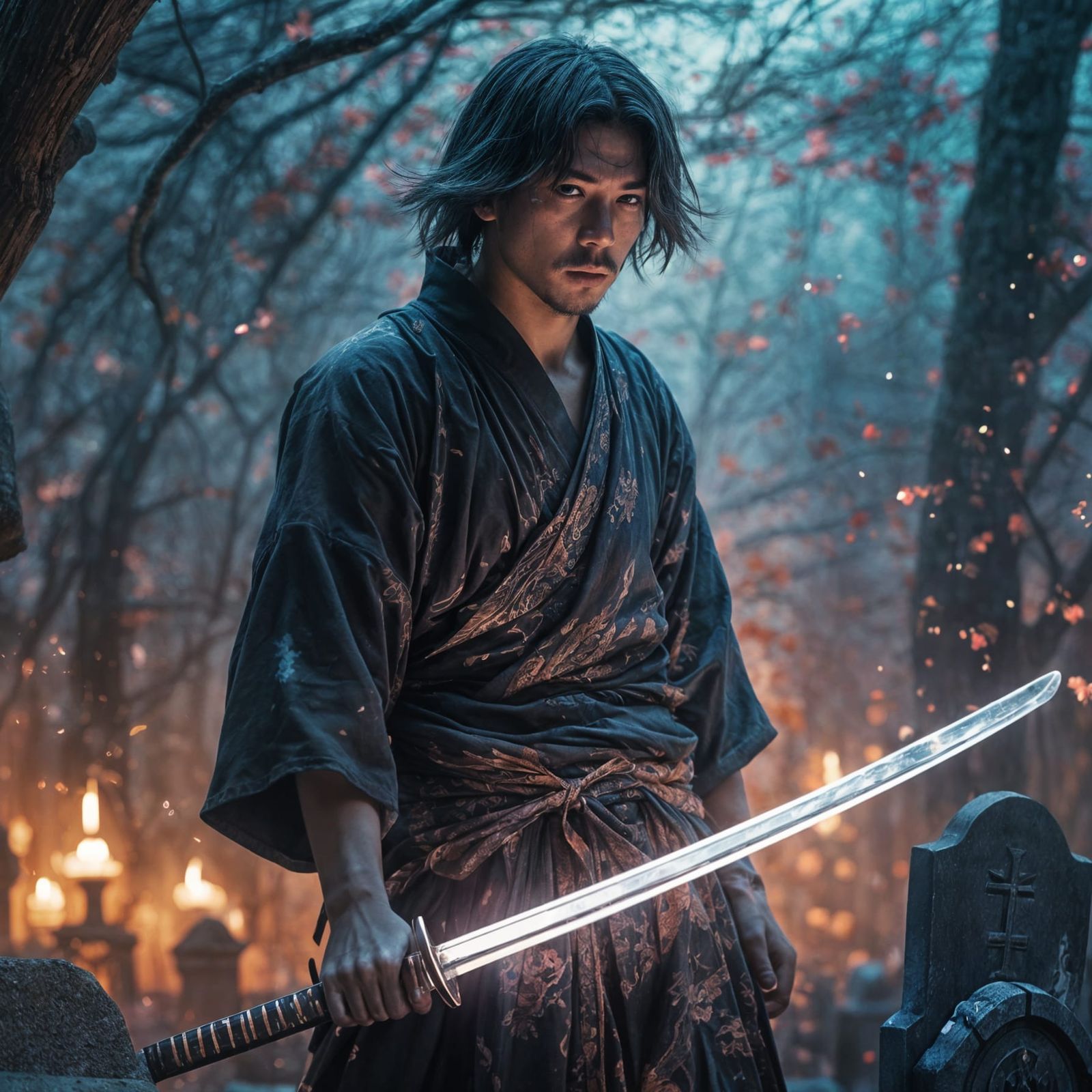 Translucent Ghost of Musashi Miyamoto with Katana