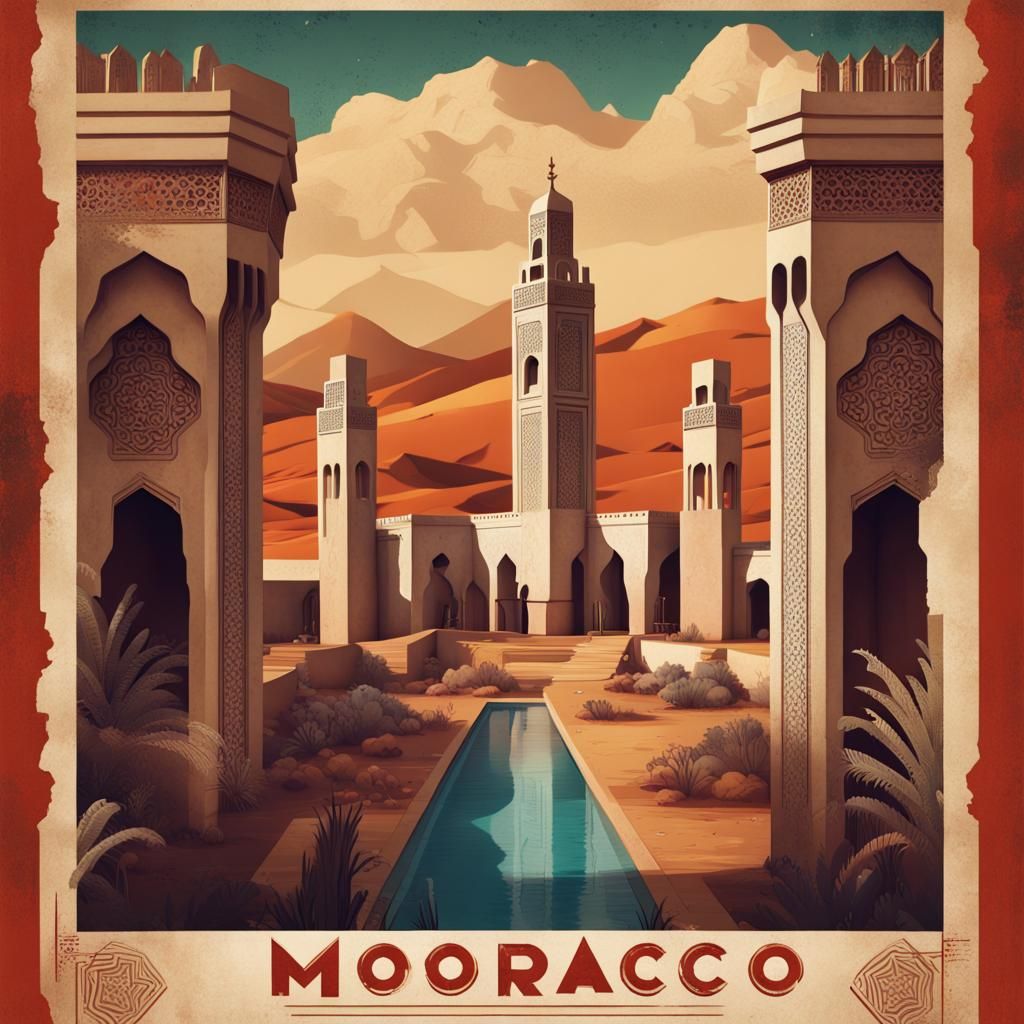 Vintage Moroccan Brutalist Propaganda Poster