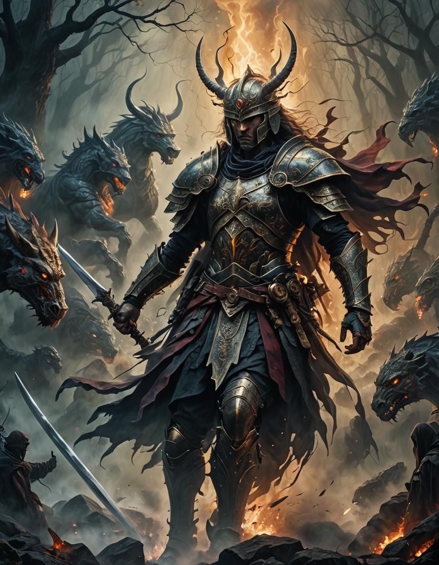 Mystical Warrior Rising: Surrealist Painting in HDR