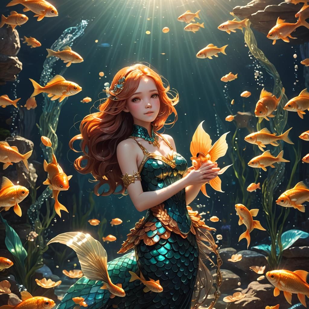 Goldfish Mermaid in Art Deco Style