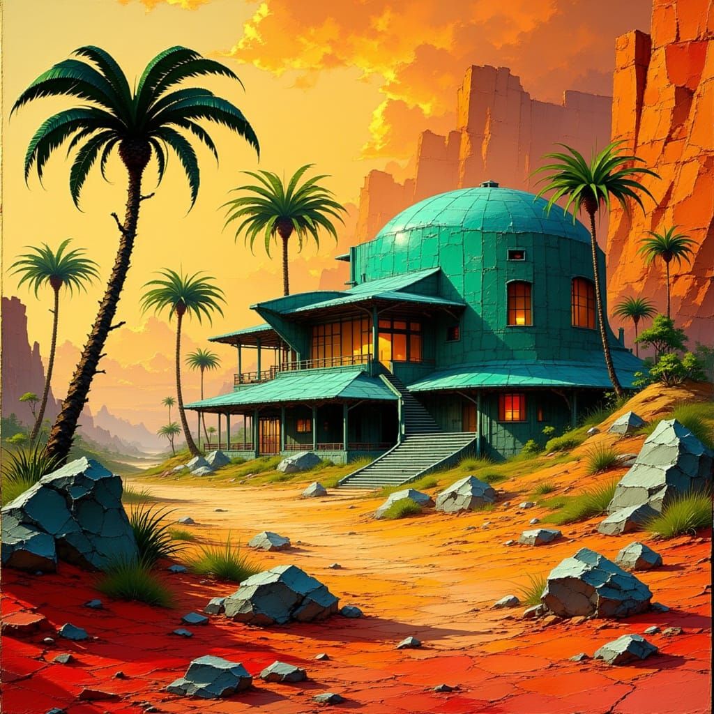 Martian Rock House in Sci-Fi Art Style