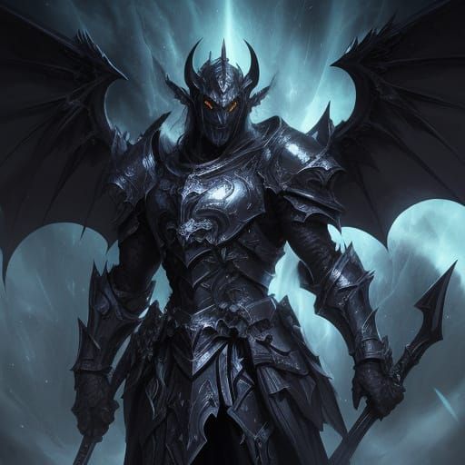 Dark Gargoyle Angel with Bat Wings and Aura