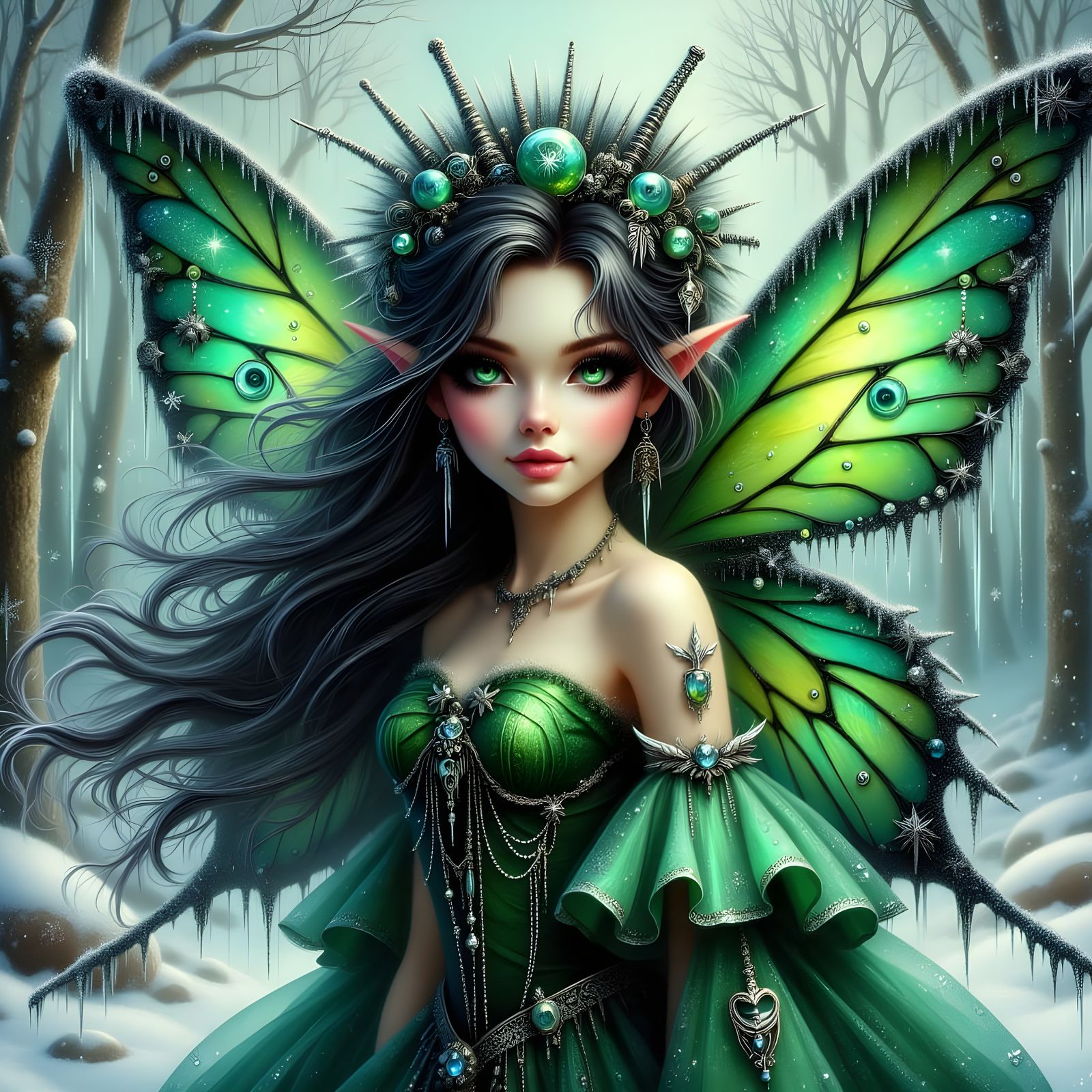 Winter Faerie Queen in Cyberpunk Frosty Aesthetic