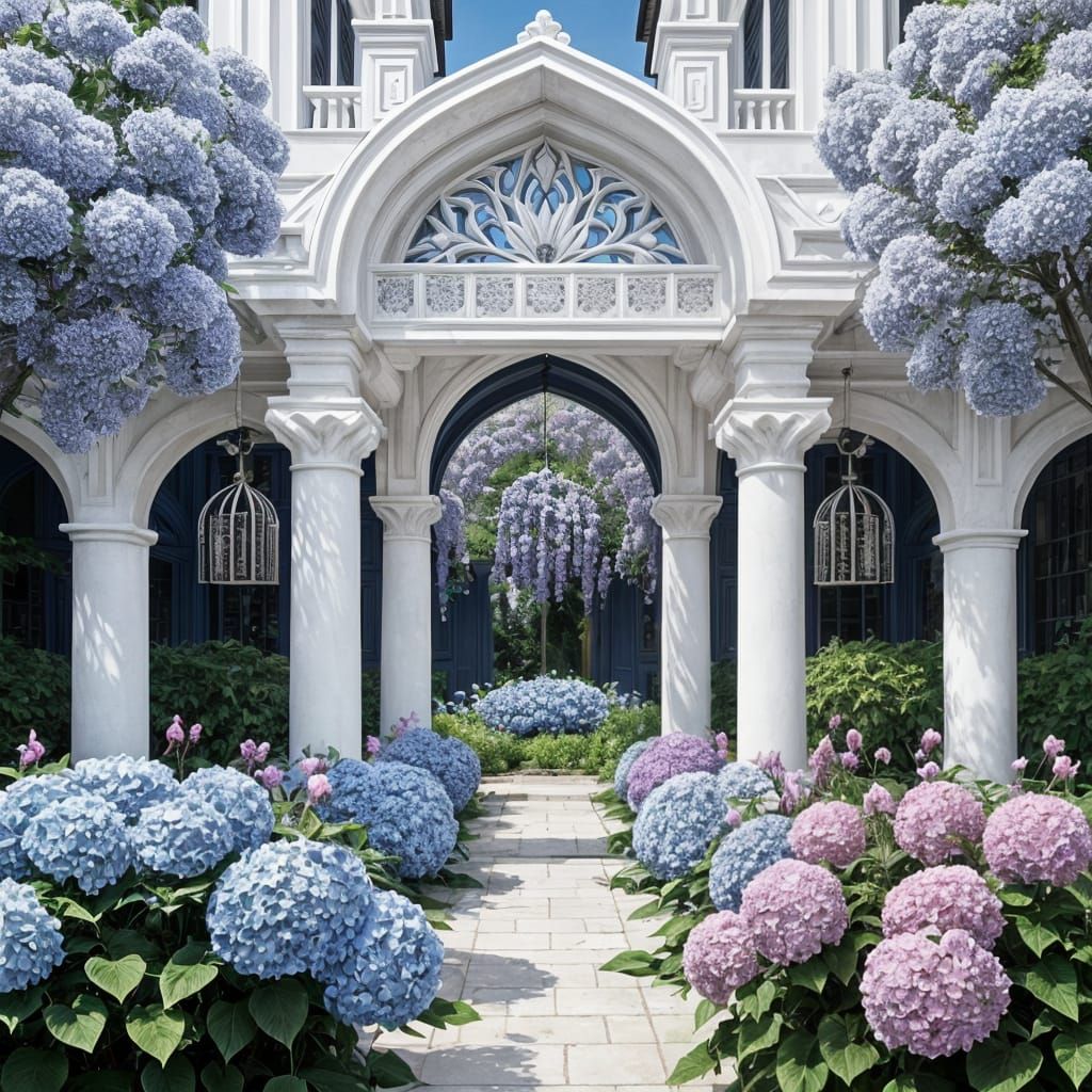 Eclectic Architecture with Floral Motifs in Deco Style