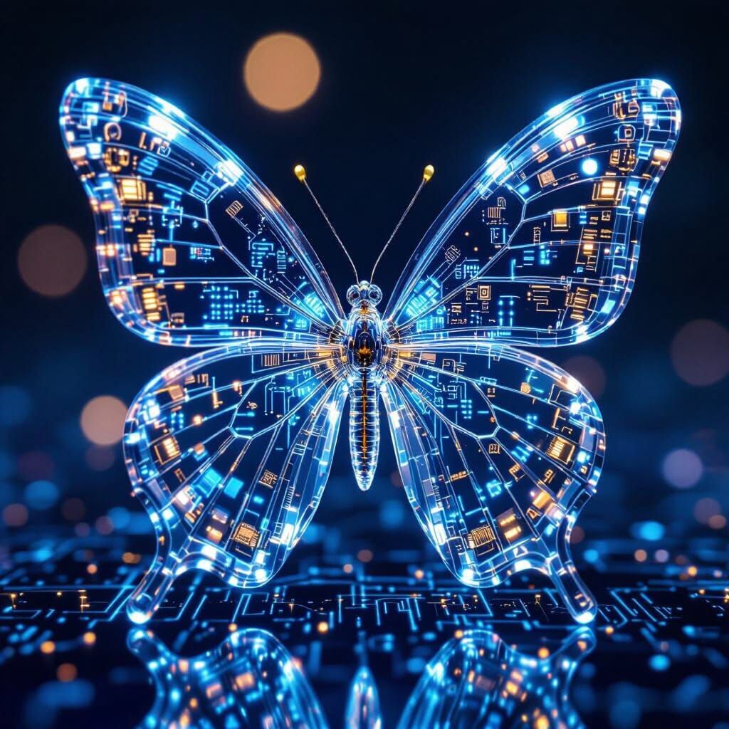 Cybernetic Butterfly Macro Photograph in Futuristic Style