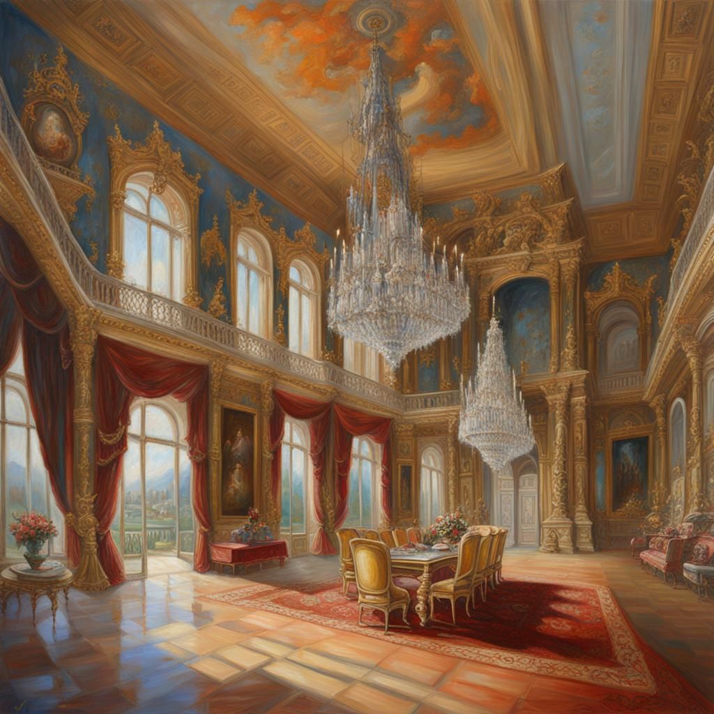 Extravagant European Royal Palace as Oil Painting