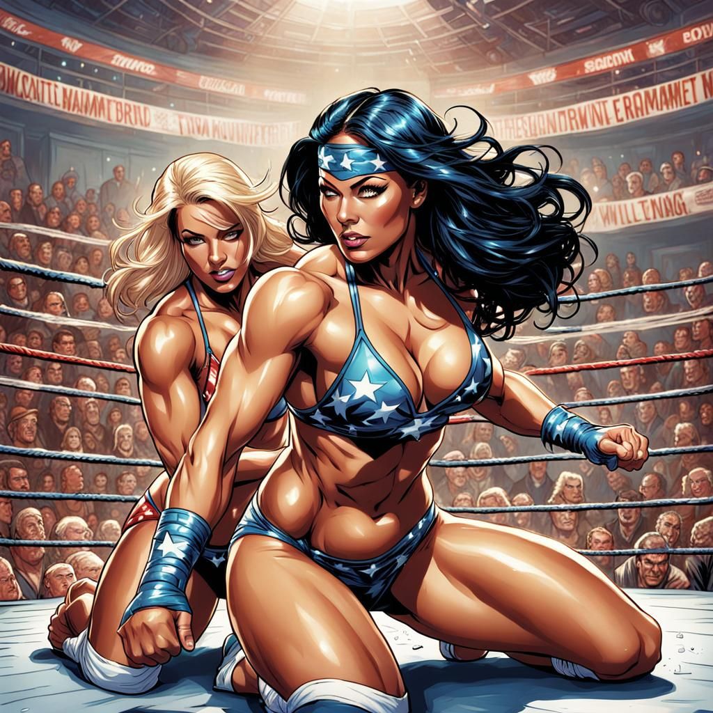 Bikini Wrestling Tournament in Comic Book Style