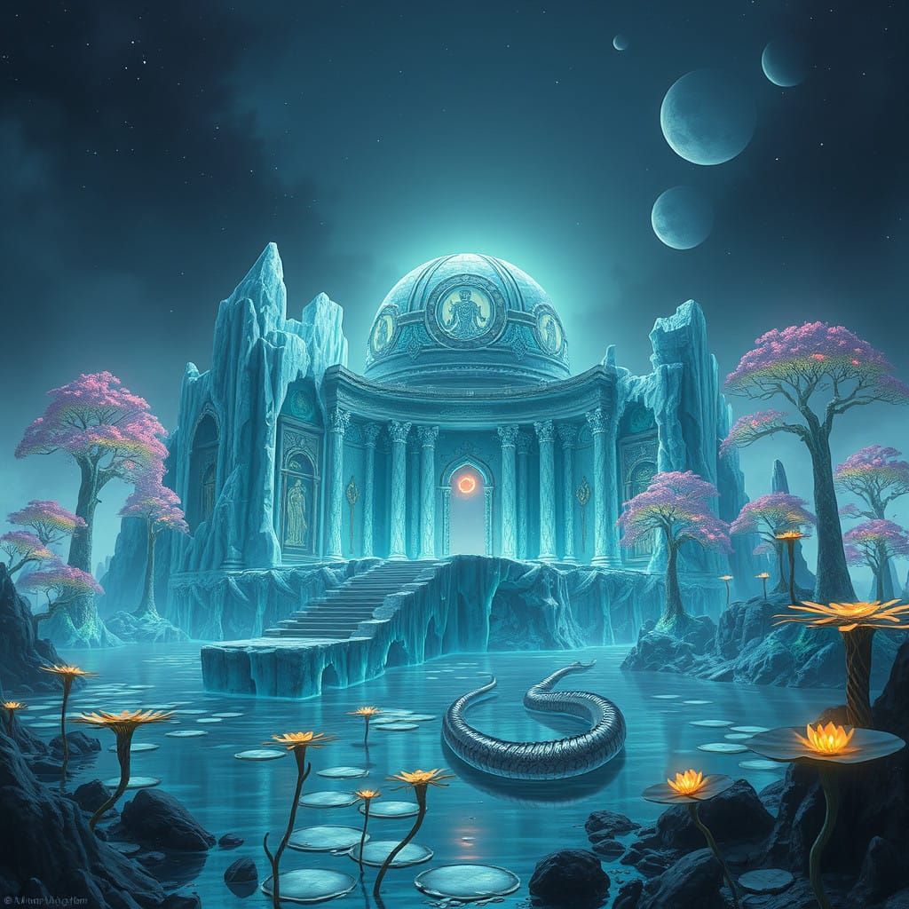 Eclipsed Sanctum: Ancient Snow Elf Temple Illuminated by Bio...