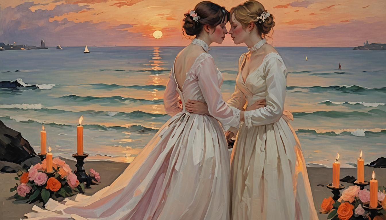Art by Édouard Manet, a claustrophobic beach lesbian wedding...