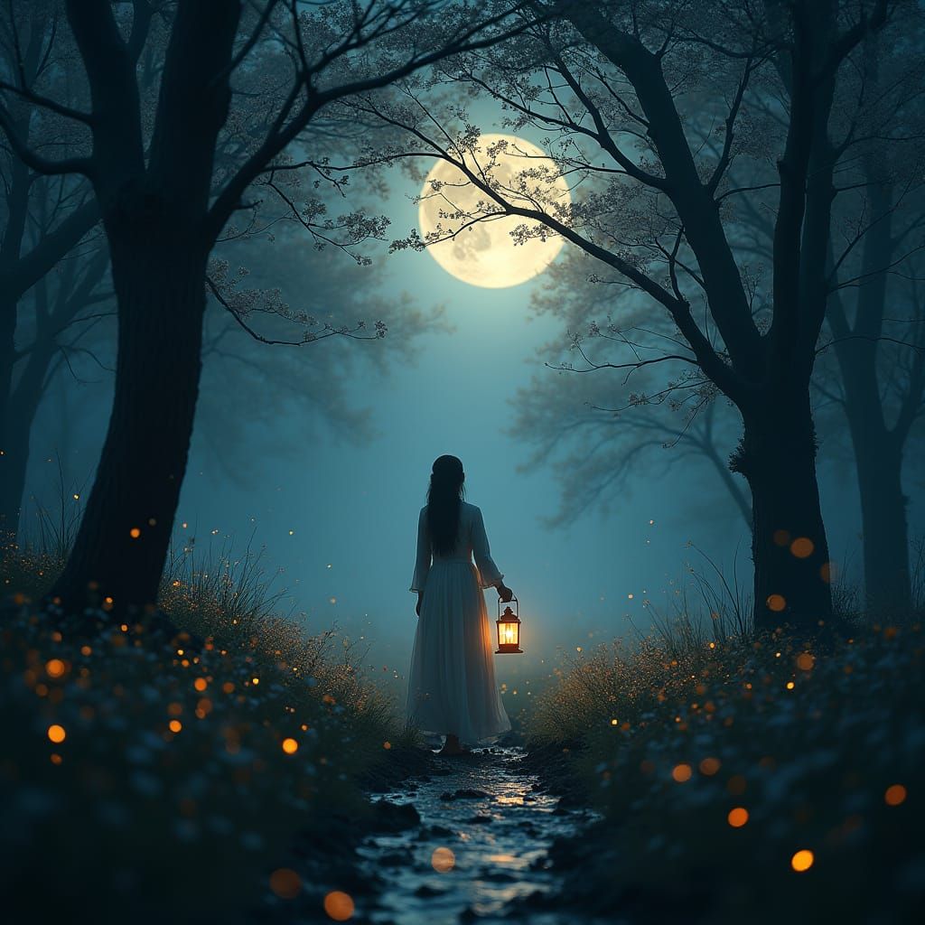 Moonlit Grove Silhouette in Fine Art Style