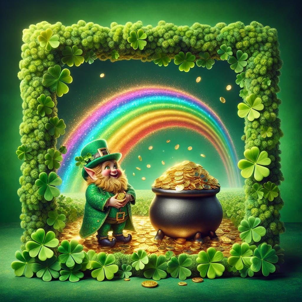 Whimsical Leprechaun Guarding Gold at Rainbow's End