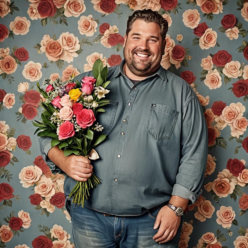 Man with Flowers in Restaurant Setting