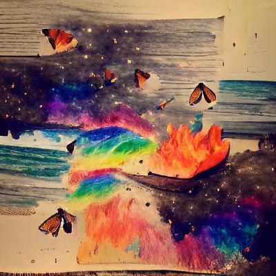 Surreal Dreamscape: Rainbows, Fire, and Galaxies