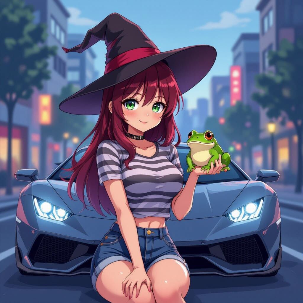 Anime Witch with Frog in Studio Trigger Style