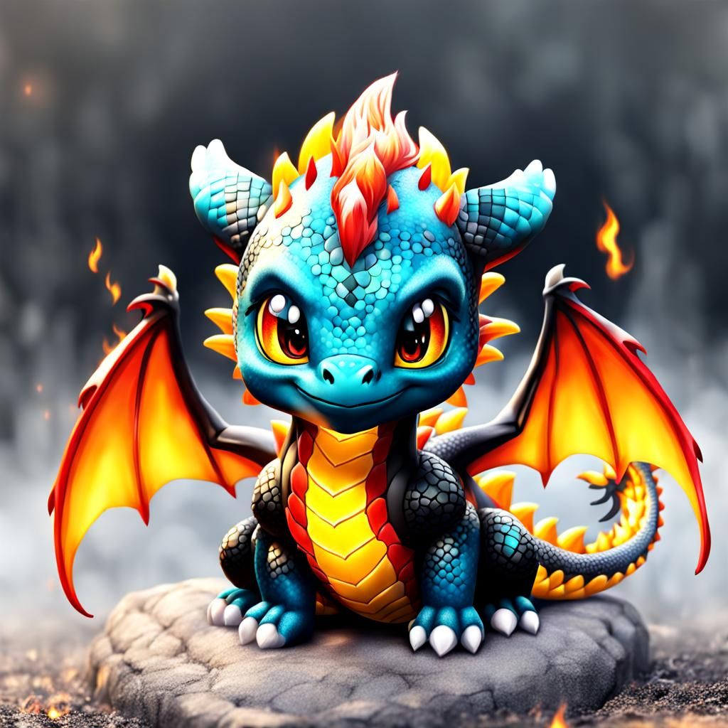 Adorable Baby Fire Dragon Illustration
