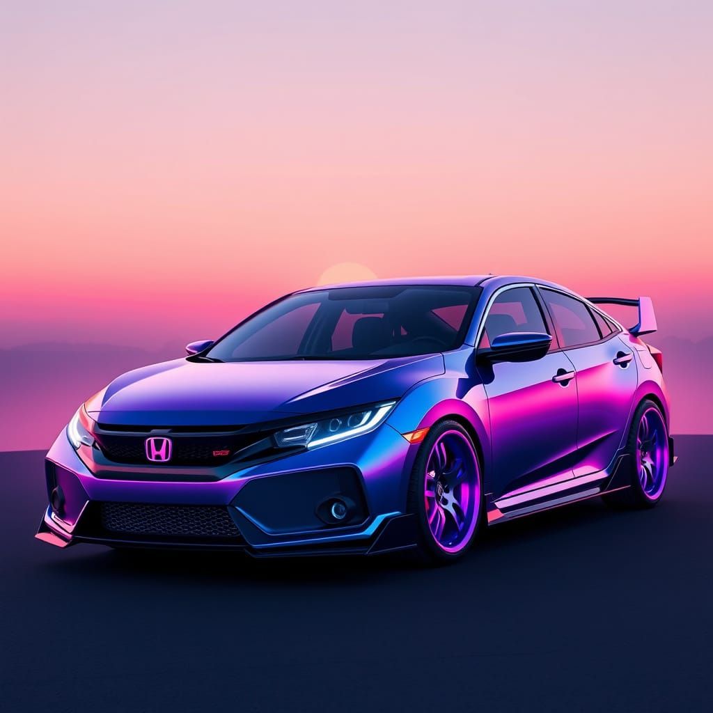 Honda Civic in Futuristic Metallic with Plum-Purple Rims
