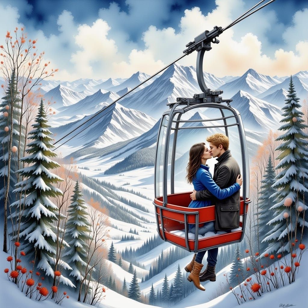Romantic Tram Car Moment in the Alps