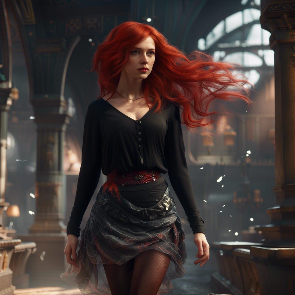 Red-Haired Woman in Fantasy Concept Art Style
