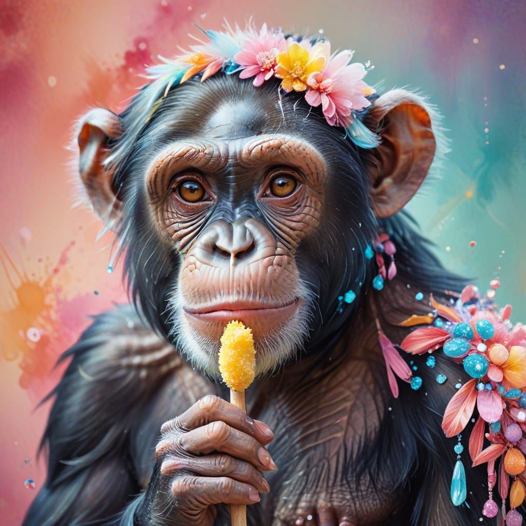 Charming Chimpanzee Lady in Whimsical Watercolor Style