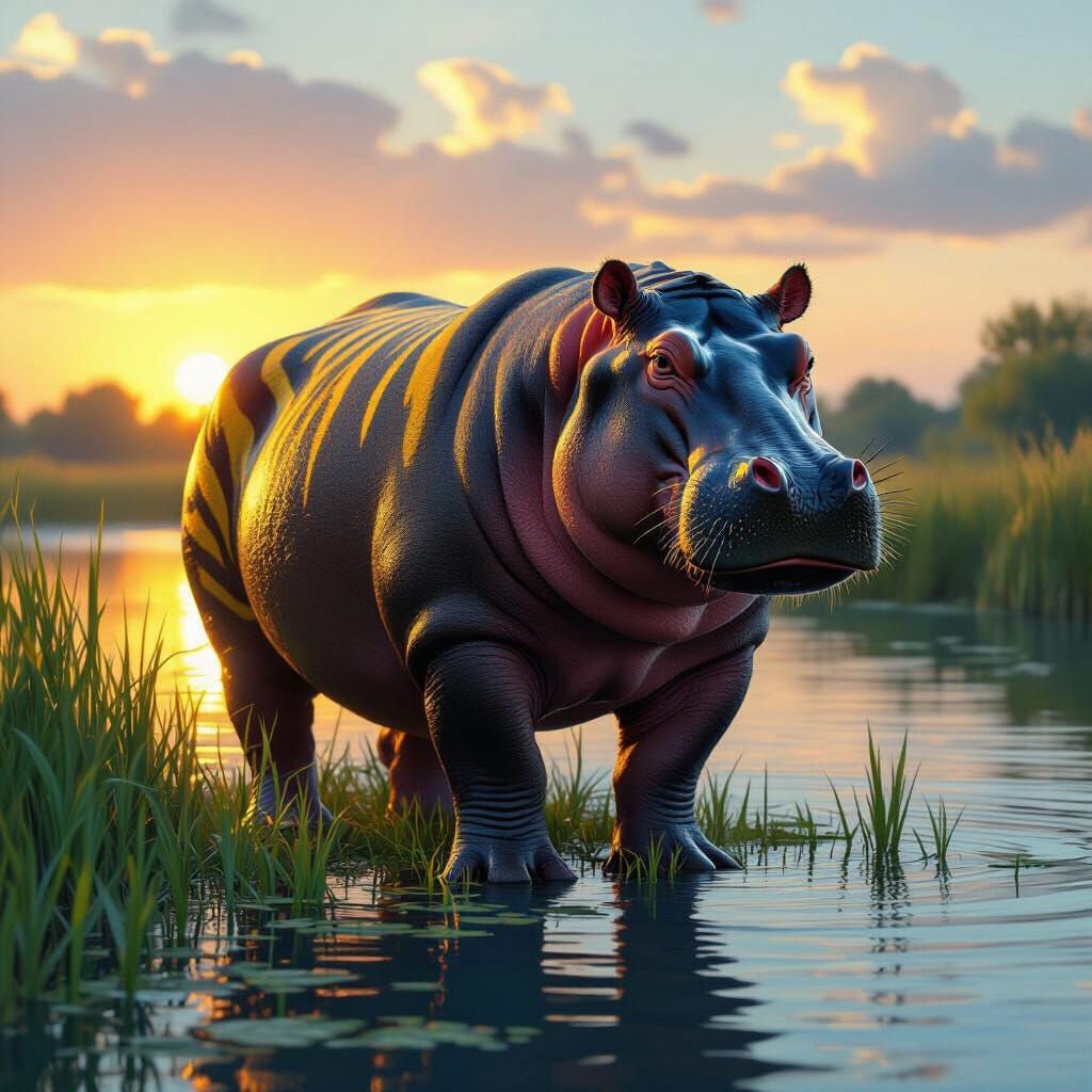 Majestic Yellow Hippo-Tiger Hybrid in Golden Hour