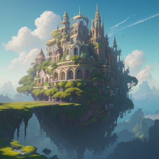 Fantastical Oasis in Vibrant, Dreamlike Landscape