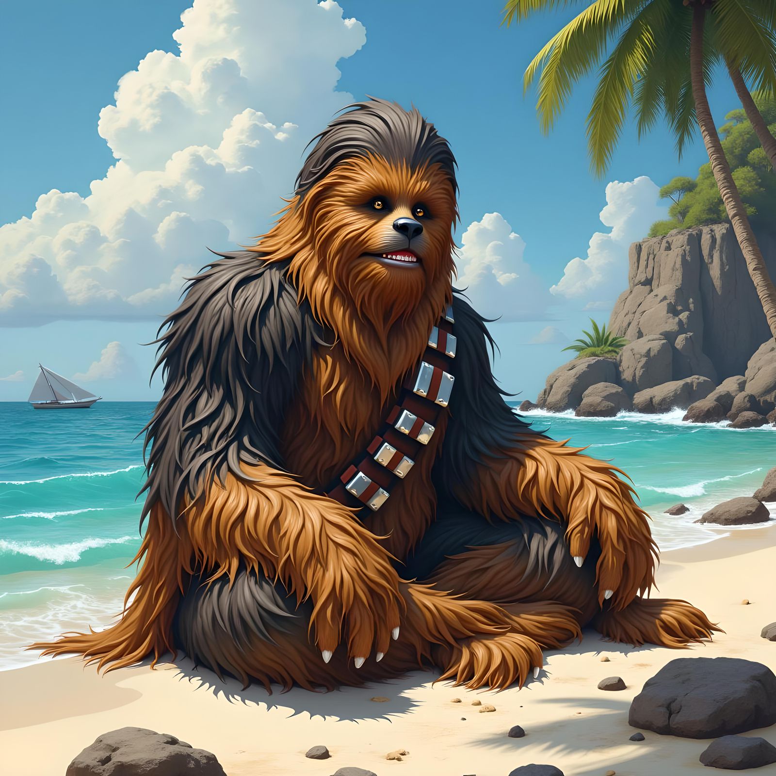 Chewbacca's Island Life: A Detailed AI Image