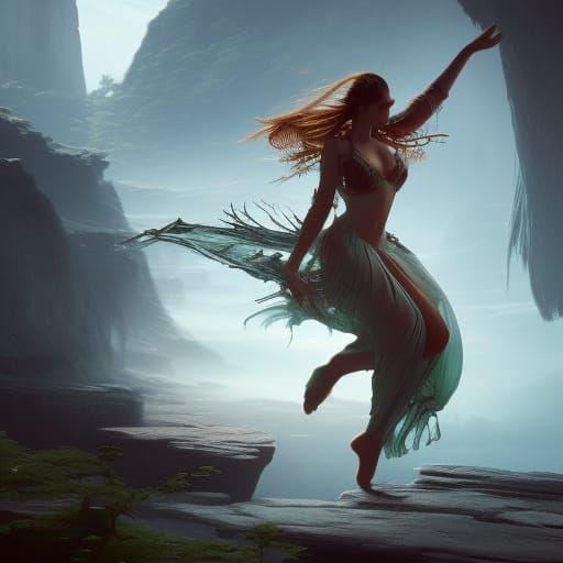 Fantastical Dancing Woman in Detailed Matte Painting