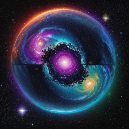 Surreal Gemstone Orbits Distant Planet in Cosmic Nebula