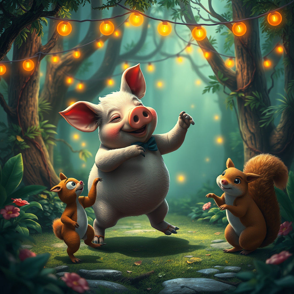 Pig and Squirrel Salsa Dance in Fantasy Forest