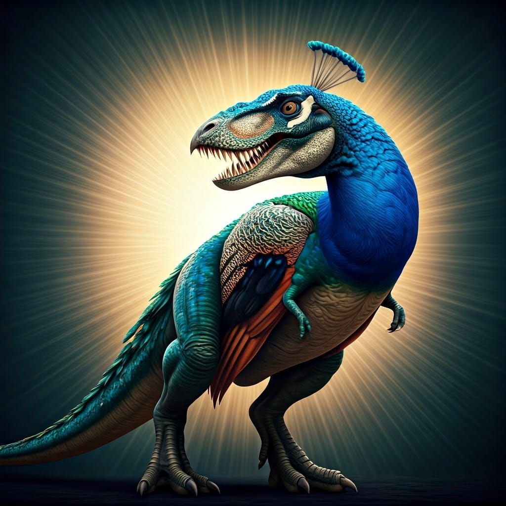 Peacock-Tyrannosaurus Rex: A Vibrant, Fantastical Creature