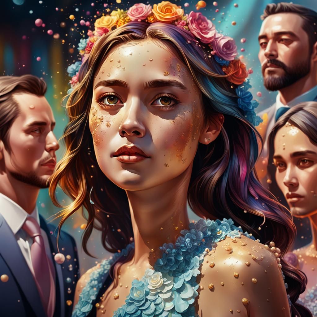 Hyperrealistic Wedding Party in Splash Art Style