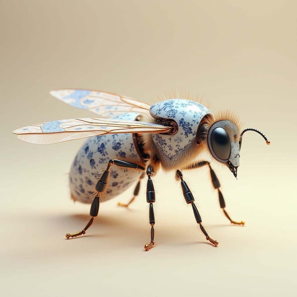 Surreal Mechanical Bee in Dreamy, Luminous Style