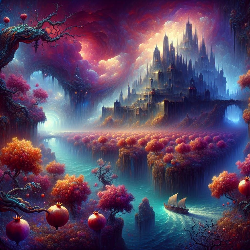 Majestic Underworld Castle with River Styx in 8K