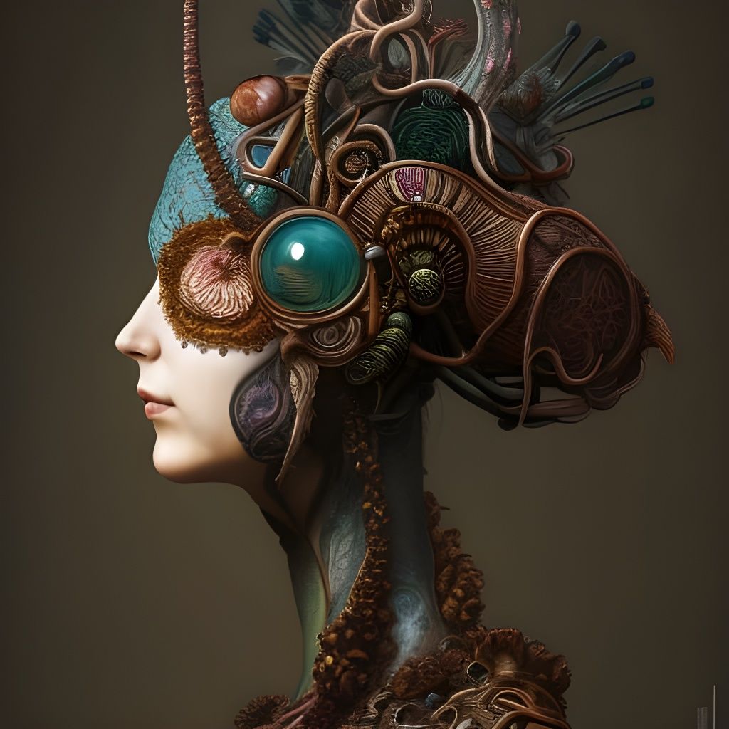 Zombie Mermaid Warrior Portrait with Bioluminescent Details