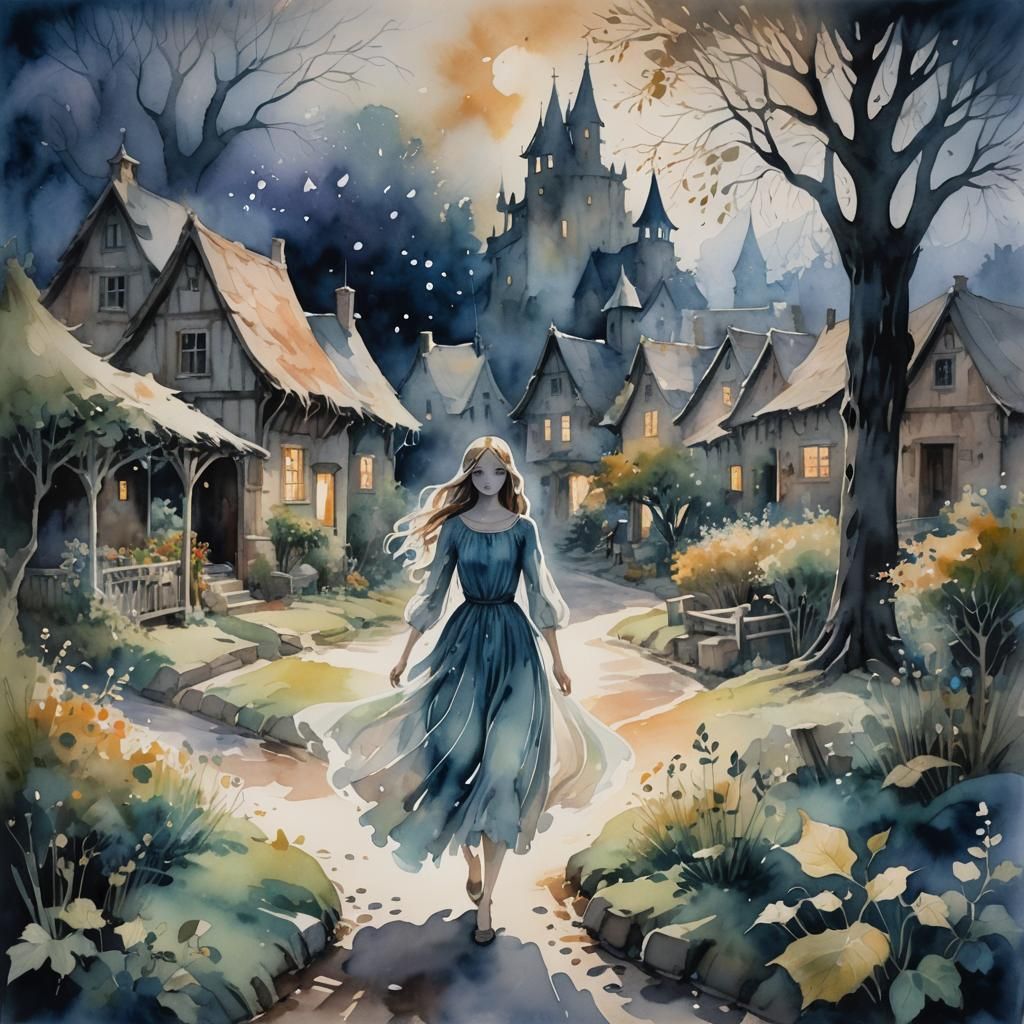 Ethereal Ghostly Figure in Watercolor Painting