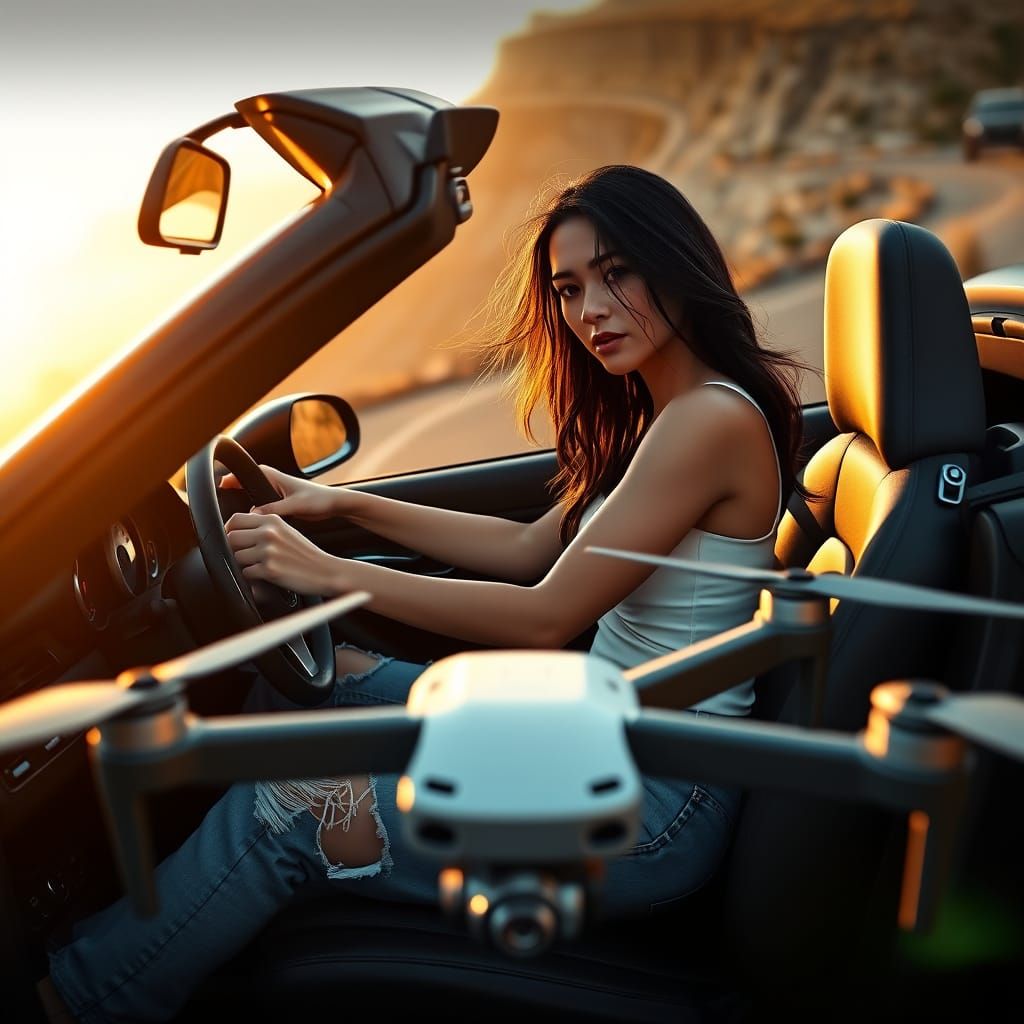 Ethereal Sunset Drive in Cyberpunk-Inspired Fantasy