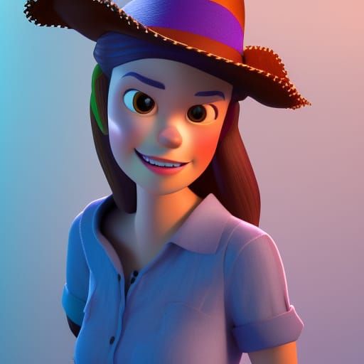 Cowgirl with Hat: Pixar-Style 3D Digital Art
