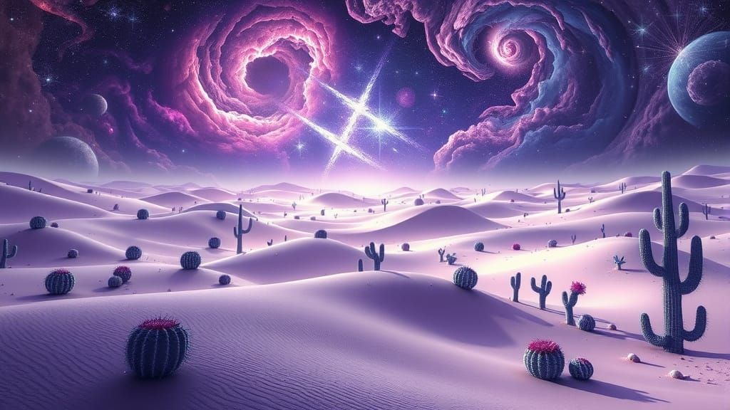 Surreal Desert Nebula Landscape with Strange Flora