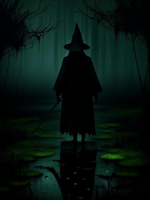 Mysterious Swamp Witch in Photorealistic Grain