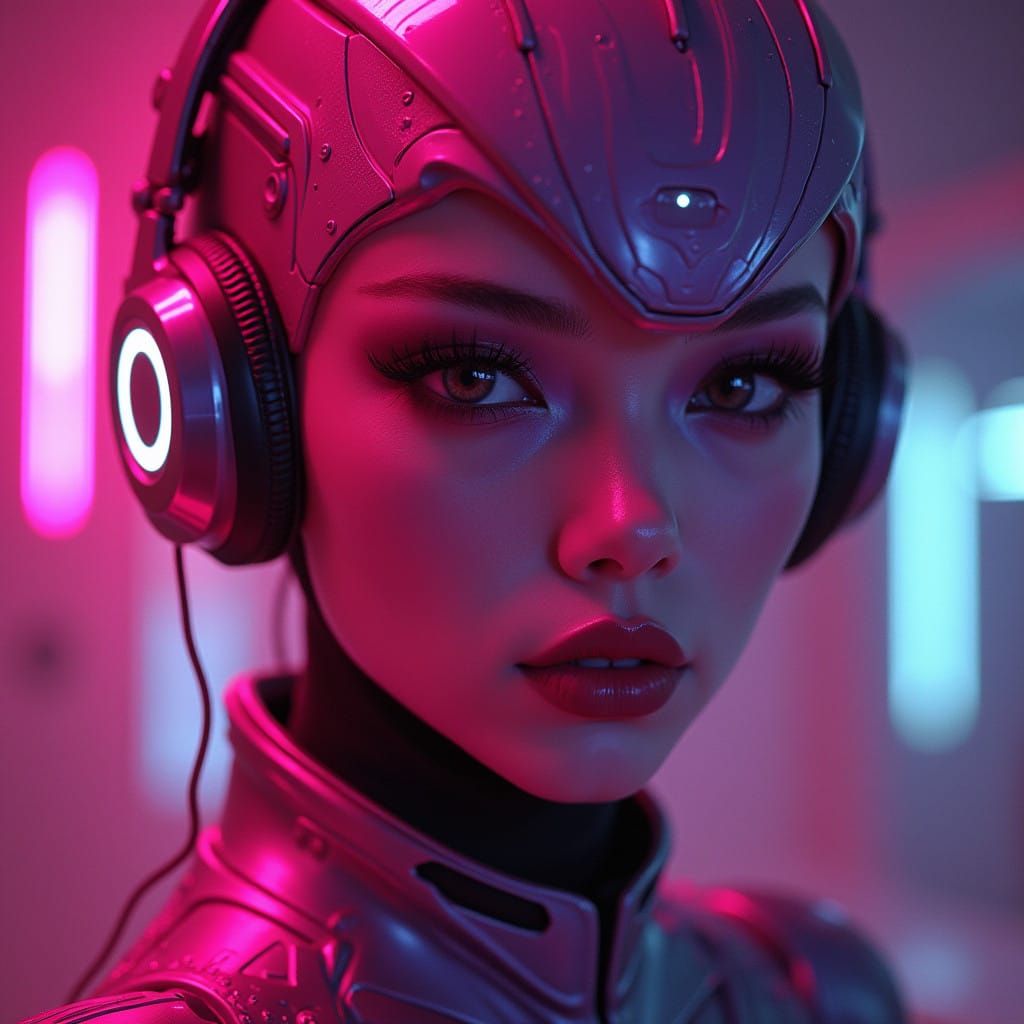 Futuristic Fuchsia Warrior in Neon Armor