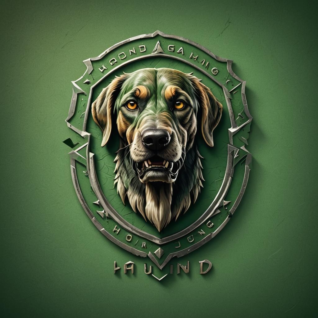 Hound Gaming Logo on Green: Hyperrealistic Detail
